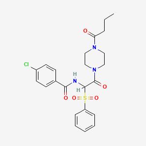molecular formula C23H26ClN3O5S B2408817 N-[1-(benzenesulfonyl)-2-(4-butanoylpiperazin-1-yl)-2-oxoethyl]-4-chlorobenzamide CAS No. 1042974-75-3
