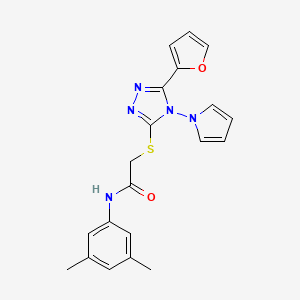 molecular formula C20H19N5O2S B2408822 N-(3,5-dimethylphenyl)-2-[[5-(furan-2-yl)-4-pyrrol-1-yl-1,2,4-triazol-3-yl]sulfanyl]acetamide CAS No. 886937-94-6