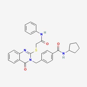 molecular formula C29H28N4O3S B2408828 4-{[2-[(2-anilino-2-oxoethyl)thio]-4-oxoquinazolin-3(4H)-yl]methyl}-N-cyclopentylbenzamide CAS No. 1115549-86-4