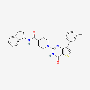molecular formula C28H28N4O2S B2408830 N-(2,3-二氢-1H-茚-1-基)-1-[7-(3-甲基苯基)-4-氧代-3,4-二氢噻吩并[3,2-d]嘧啶-2-基]哌啶-4-甲酰胺 CAS No. 1251606-66-2