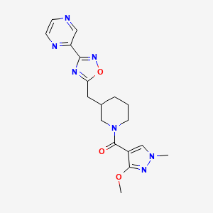 molecular formula C18H21N7O3 B2408832 (3-methoxy-1-methyl-1H-pyrazol-4-yl)(3-((3-(pyrazin-2-yl)-1,2,4-oxadiazol-5-yl)methyl)piperidin-1-yl)methanone CAS No. 1705560-16-2