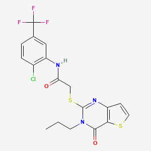 molecular formula C18H15ClF3N3O2S2 B2408836 N-[2-chloro-5-(trifluoromethyl)phenyl]-2-[(4-oxo-3-propyl-3,4-dihydrothieno[3,2-d]pyrimidin-2-yl)sulfanyl]acetamide CAS No. 1252907-85-9