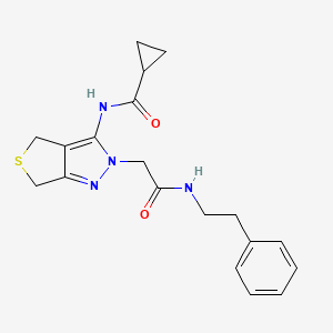 molecular formula C19H22N4O2S B2408846 N-(2-(2-oxo-2-(phenethylamino)ethyl)-4,6-dihydro-2H-thieno[3,4-c]pyrazol-3-yl)cyclopropanecarboxamide CAS No. 1105219-71-3