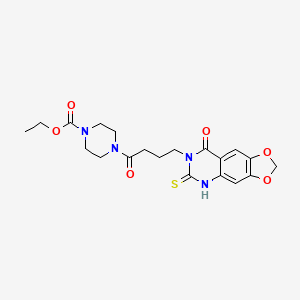 molecular formula C20H24N4O6S B2408868 ethyl 4-[4-(8-oxo-6-thioxo-5,8-dihydro[1,3]dioxolo[4,5-g]quinazolin-7(6H)-yl)butanoyl]piperazine-1-carboxylate CAS No. 688054-44-6