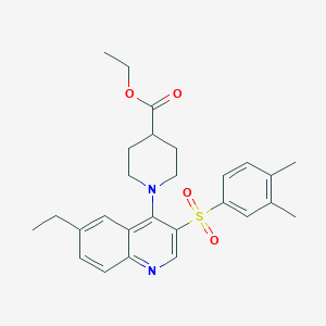 molecular formula C27H32N2O4S B2408877 Ethyl 1-[3-(3,4-dimethylphenyl)sulfonyl-6-ethylquinolin-4-yl]piperidine-4-carboxylate CAS No. 867040-15-1