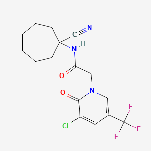 molecular formula C16H17ClF3N3O2 B2408880 2-[3-chloro-2-oxo-5-(trifluoromethyl)-1,2-dihydropyridin-1-yl]-N-(1-cyanocycloheptyl)acetamide CAS No. 1253409-46-9