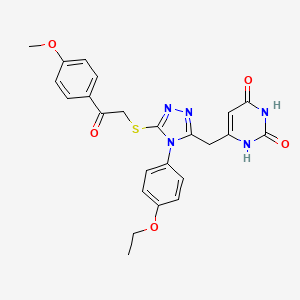 molecular formula C24H23N5O5S B2408886 6-((4-(4-ethoxyphenyl)-5-((2-(4-methoxyphenyl)-2-oxoethyl)thio)-4H-1,2,4-triazol-3-yl)methyl)pyrimidine-2,4(1H,3H)-dione CAS No. 852153-86-7