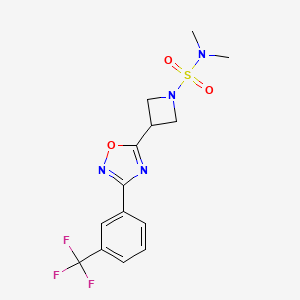 molecular formula C14H15F3N4O3S B2408913 N,N-dimethyl-3-(3-(3-(trifluoromethyl)phenyl)-1,2,4-oxadiazol-5-yl)azetidine-1-sulfonamide CAS No. 1396794-77-6
