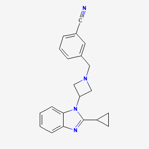 molecular formula C21H20N4 B2408924 3-[[3-(2-Cyclopropylbenzimidazol-1-yl)azetidin-1-yl]methyl]benzonitrile CAS No. 2380189-48-8