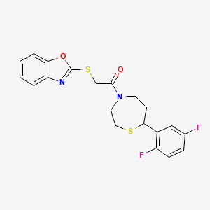 molecular formula C20H18F2N2O2S2 B2408934 2-(苯并[d]恶唑-2-基硫代)-1-(7-(2,5-二氟苯基)-1,4-噻氮杂环-4-基)乙酮 CAS No. 1705353-20-3