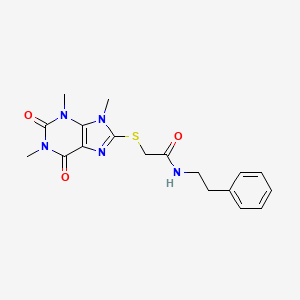molecular formula C18H21N5O3S B2408941 N-苯乙基-2-((1,3,9-三甲基-2,6-二氧代-2,3,6,9-四氢-1H-嘌呤-8-基)硫代)乙酰胺 CAS No. 897453-56-4