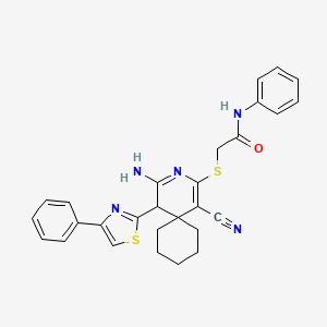 molecular formula C28H27N5OS2 B2408970 2-((1-氰基-4-亚氨基-5-(4-苯并噻唑-2-基)-3-氮杂螺[5.5]十一-1-烯-2-基)硫代)-N-苯乙酰胺 CAS No. 402954-24-9