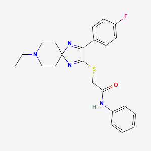molecular formula C23H25FN4OS B2408978 2-((8-ethyl-3-(4-fluorophenyl)-1,4,8-triazaspiro[4.5]deca-1,3-dien-2-yl)thio)-N-phenylacetamide CAS No. 1215566-64-5
