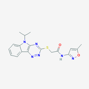 molecular formula C18H18N6O2S B240898 2-(9-Isopropyl-9H-1,3,4,9-tetraaza-fluoren-2-ylsulfanyl)-N-(5-methyl-isoxazol-3-yl)-acetamide 