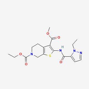 molecular formula C18H22N4O5S B2408987 6-乙基-3-甲基-2-(1-乙基-1H-吡唑-5-甲酰胺)-4,5-二氢噻吩并[2,3-c]吡啶-3,6(7H)-二羧酸酯 CAS No. 1170834-69-1