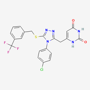 molecular formula C21H15ClF3N5O2S B2409013 6-[[4-(4-chlorophenyl)-5-[[3-(trifluoromethyl)phenyl]methylsulfanyl]-1,2,4-triazol-3-yl]methyl]-1H-pyrimidine-2,4-dione CAS No. 896677-25-1