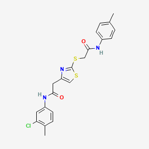 molecular formula C21H20ClN3O2S2 B2409019 N-(3-chloro-4-methylphenyl)-2-(2-((2-oxo-2-(p-tolylamino)ethyl)thio)thiazol-4-yl)acetamide CAS No. 941922-17-4