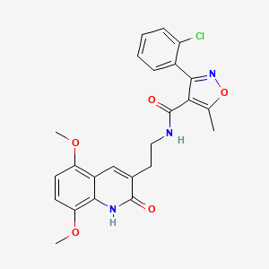 molecular formula C24H22ClN3O5 B2409041 3-(2-chlorophenyl)-N-(2-(5,8-dimethoxy-2-oxo-1,2-dihydroquinolin-3-yl)ethyl)-5-methylisoxazole-4-carboxamide CAS No. 851404-19-8