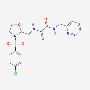 molecular formula C18H19ClN4O5S B2409083 N1-((3-((4-chlorophenyl)sulfonyl)oxazolidin-2-yl)methyl)-N2-(pyridin-2-ylmethyl)oxalamide CAS No. 874805-33-1