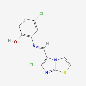 molecular formula C12H7Cl2N3OS B2409091 4-Chloro-2-{[(6-chloroimidazo[2,1-b][1,3]thiazol-5-yl)methylene]amino}benzenol CAS No. 241132-44-5