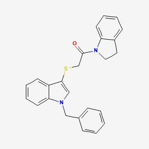 molecular formula C25H22N2OS B2409107 2-((1-苄基-1H-吲哚-3-基)硫代)-1-(吲哚-1-基)乙酮 CAS No. 681273-54-1