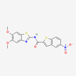 molecular formula C18H13N3O5S2 B2409109 N-(5,6-dimethoxybenzo[d]thiazol-2-yl)-5-nitrobenzo[b]thiophene-2-carboxamide CAS No. 897620-52-9