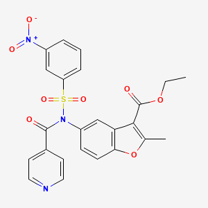 molecular formula C24H19N3O8S B2409124 2-甲基-5-(N-((3-硝基苯基)磺酰基)异烟酰胺基)苯并呋喃-3-羧酸乙酯 CAS No. 448209-92-5