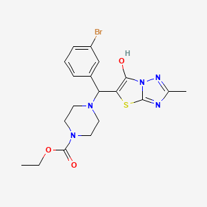 molecular formula C19H22BrN5O3S B2409128 Ethyl 4-((3-bromophenyl)(6-hydroxy-2-methylthiazolo[3,2-b][1,2,4]triazol-5-yl)methyl)piperazine-1-carboxylate CAS No. 869343-86-2