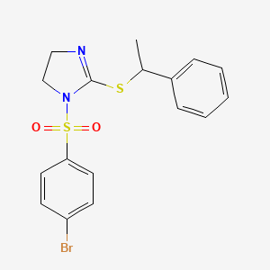 molecular formula C17H17BrN2O2S2 B2409132 1-(4-Bromophenyl)sulfonyl-2-(1-phenylethylsulfanyl)-4,5-dihydroimidazole CAS No. 868216-97-1