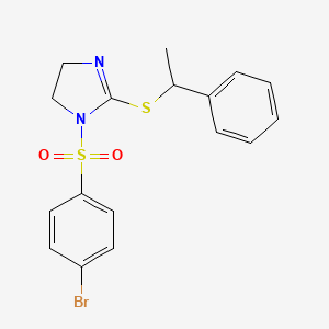 molecular formula C17H17BrN2O2S2 B2409132 1-((4-bromophenyl)sulfonyl)-2-((1-phenylethyl)thio)-4,5-dihydro-1H-imidazole CAS No. 868216-97-1