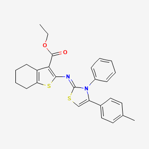 molecular formula C27H26N2O2S2 B2409135 (Z)-ethyl 2-((3-phenyl-4-(p-tolyl)thiazol-2(3H)-ylidene)amino)-4,5,6,7-tetrahydrobenzo[b]thiophene-3-carboxylate CAS No. 476294-06-1