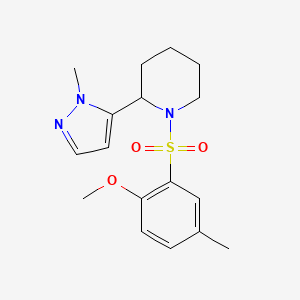 molecular formula C17H23N3O3S B2409143 1-(2-Methoxy-5-methylphenyl)sulfonyl-2-(2-methylpyrazol-3-yl)piperidine CAS No. 2191906-39-3