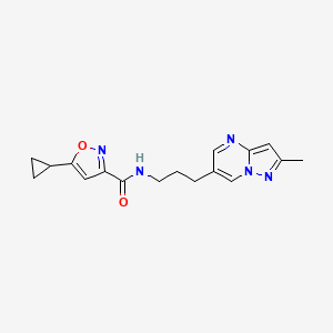 molecular formula C17H19N5O2 B2409151 5-cyclopropyl-N-(3-(2-methylpyrazolo[1,5-a]pyrimidin-6-yl)propyl)isoxazole-3-carboxamide CAS No. 1797900-76-5