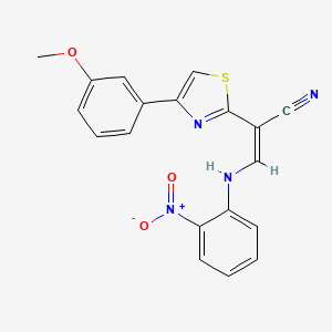 molecular formula C19H14N4O3S B2409164 (Z)-2-(4-(3-methoxyphenyl)thiazol-2-yl)-3-((2-nitrophenyl)amino)acrylonitrile CAS No. 476676-70-7