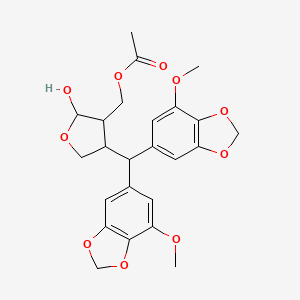molecular formula C24H26O10 B2409177 [4-[Bis(7-methoxy-1,3-benzodioxol-5-yl)methyl]-2-hydroxyoxolan-3-yl]methyl acetate CAS No. 220736-95-8