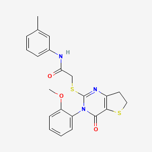 molecular formula C22H21N3O3S2 B2409180 2-((3-(2-methoxyphenyl)-4-oxo-3,4,6,7-tetrahydrothieno[3,2-d]pyrimidin-2-yl)thio)-N-(m-tolyl)acetamide CAS No. 362501-75-5
