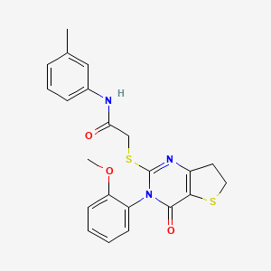 molecular formula C22H21N3O3S2 B2409180 2-((3-(2-甲氧基苯基)-4-氧代-3,4,6,7-四氢噻吩并[3,2-d]嘧啶-2-基)硫代)-N-(间甲苯基)乙酰胺 CAS No. 362501-75-5