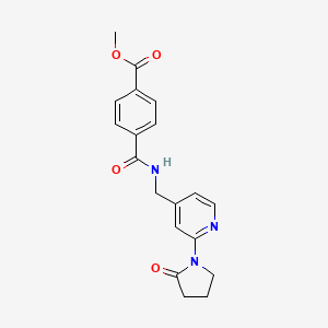 molecular formula C19H19N3O4 B2409190 Methyl 4-(((2-(2-oxopyrrolidin-1-yl)pyridin-4-yl)methyl)carbamoyl)benzoate CAS No. 2034388-48-0