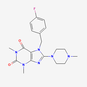 molecular formula C19H23FN6O2 B2409198 7-(4-fluorobenzyl)-1,3-dimethyl-8-(4-methylpiperazin-1-yl)-1H-purine-2,6(3H,7H)-dione CAS No. 333755-23-0