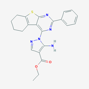 molecular formula C22H21N5O2S B240921 ethyl 5-amino-1-(2-phenyl-5,6,7,8-tetrahydro[1]benzothieno[2,3-d]pyrimidin-4-yl)-1H-pyrazole-4-carboxylate 