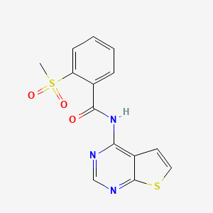molecular formula C14H11N3O3S2 B2409211 2-(甲磺酰基)-N-(噻吩[2,3-d]嘧啶-4-基)苯甲酰胺 CAS No. 1004224-31-0
