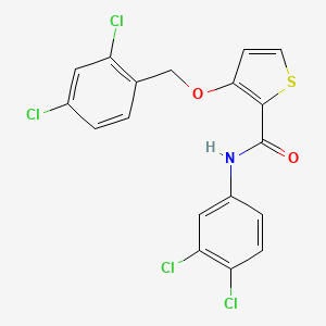 molecular formula C18H11Cl4NO2S B2409212 N-(3,4-dichlorophenyl)-3-[(2,4-dichlorophenyl)methoxy]thiophene-2-carboxamide CAS No. 339098-03-2