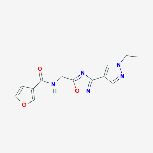 molecular formula C13H13N5O3 B2409214 N-((3-(1-乙基-1H-吡唑-4-基)-1,2,4-恶二唑-5-基)甲基)呋喃-3-甲酰胺 CAS No. 2034229-52-0