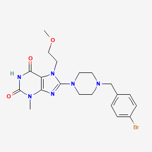 molecular formula C20H25BrN6O3 B2409236 8-(4-(4-bromobenzyl)piperazin-1-yl)-7-(2-methoxyethyl)-3-methyl-1H-purine-2,6(3H,7H)-dione CAS No. 898454-72-3