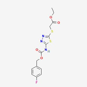 molecular formula C14H14FN3O4S2 B2409261 Ethyl 2-{[5-({[(4-fluorobenzyl)oxy]carbonyl}amino)-1,3,4-thiadiazol-2-yl]sulfanyl}acetate CAS No. 866042-12-8