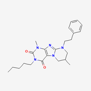 molecular formula C23H31N5O2 B2409263 1,7-二甲基-3-戊基-9-苯乙基-6,7,8,9-四氢吡咪并[2,1-f]嘌呤-2,4(1H,3H)-二酮 CAS No. 877616-24-5