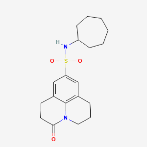 molecular formula C19H26N2O3S B2409264 N-cycloheptyl-3-oxo-1,2,3,5,6,7-hexahydropyrido[3,2,1-ij]quinoline-9-sulfonamide CAS No. 898438-63-6
