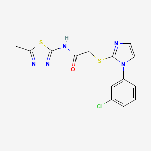 molecular formula C14H12ClN5OS2 B2409273 2-((1-(3-chlorophenyl)-1H-imidazol-2-yl)thio)-N-(5-methyl-1,3,4-thiadiazol-2-yl)acetamide CAS No. 851132-76-8