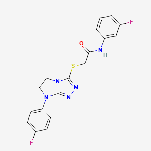 molecular formula C18H15F2N5OS B2409305 N-(3-fluorophenyl)-2-((7-(4-fluorophenyl)-6,7-dihydro-5H-imidazo[2,1-c][1,2,4]triazol-3-yl)thio)acetamide CAS No. 921881-80-3