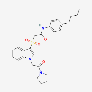 molecular formula C26H31N3O4S B2409368 N-(4-butylphenyl)-2-((1-(2-oxo-2-(pyrrolidin-1-yl)ethyl)-1H-indol-3-yl)sulfonyl)acetamide CAS No. 878056-19-0